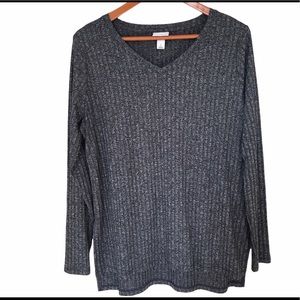🌈3/$25 Ava & Viv Long Sleeve Heather Grey Ribbed V neck Top - Size X (14W)